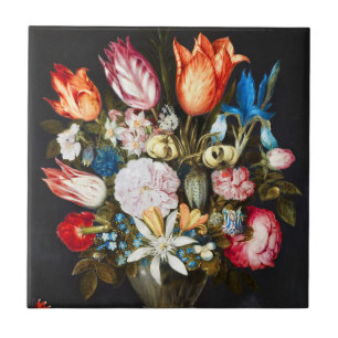 Vintage Flowers in a Glass by Ambrosius Bosschaer Ceramic Tile