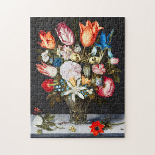 Vintage Flowers in a Glass by  Ambrosius Bosschaer Jigsaw Puzzle