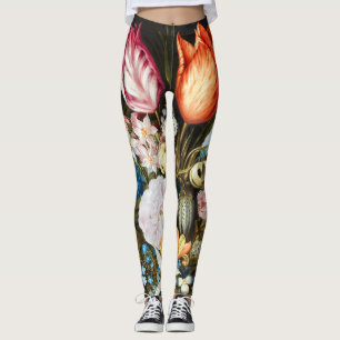 Vintage Flowers in a Glass by  Ambrosius Bosschaer Leggings