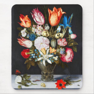 Vintage Flowers in a Glass by  Ambrosius Bosschaer Mouse Pad