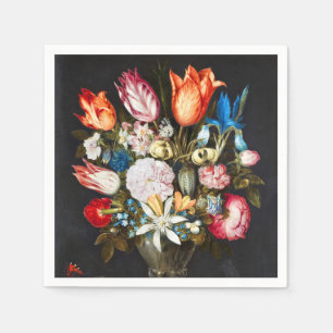 Vintage Flowers in a Glass by  Ambrosius Bosschaer Napkin