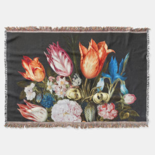 Vintage Flowers in a Glass by Ambrosius Bosschaer Throw Blanket