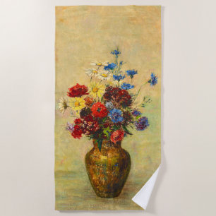 Vintage Flowers in a Vase (1910) by Odilon Redon Beach Towel