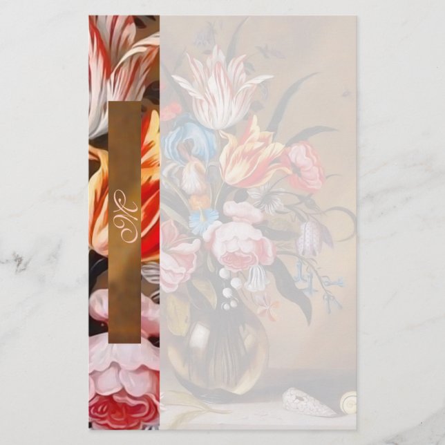 Vintage Flowers in a Vase | Monogrammed Stationery (Front)