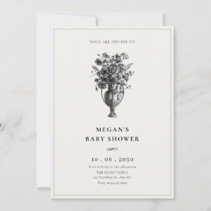 Vintage flowers in antique vase baby shower invitation