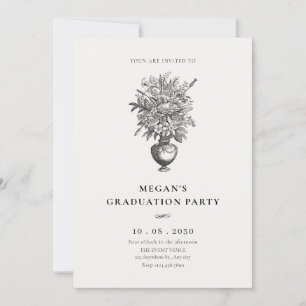 Vintage flowers in antique vase graduation  invitation