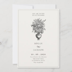 Vintage flowers in antique vase wedding invitation