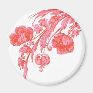 Vintage Flowers in Bold Colours, Orange and Pink Magnet