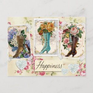 Vintage Flowers in Boots Postcard