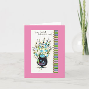 Vintage Flowers In Vase Birthday Card