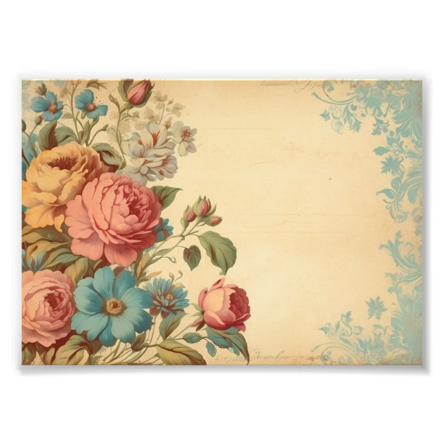 Vintage Flowers in Vibrant Hues Photo Print (Front)