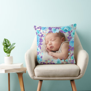 Vintage Flowers & Leaves Frame - Square 4 + text Cushion