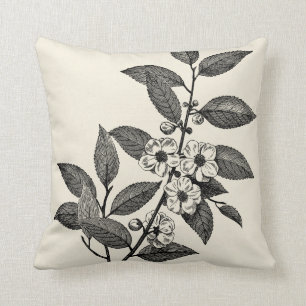 Vintage Flowers Line Art Simple Drawing Cushion