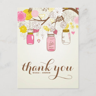 Vintage Flowers & Mason Jars Thank You Postard Postcard