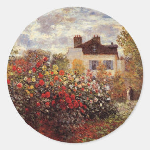 vintage flowers monet-s-garden-in-argenteuil-sun classic round sticker