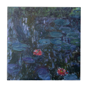 vintage flowers monet water lilies reflections art tile
