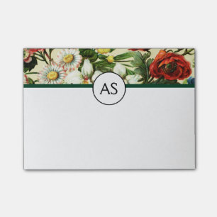 Vintage flowers monogram floral country post-it notes