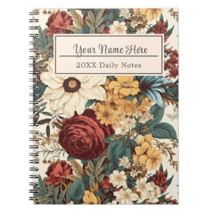 Vintage Flowers of Rose, Tulip, Lilies and Daisies Notebook