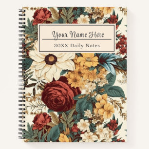 Vintage Flowers of Rose, Tulip, Lilies and Daisies Notebook