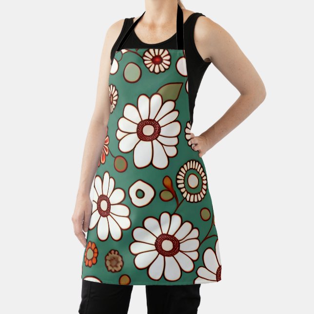 Vintage Flowers on a Green Background Apron (Insitu)