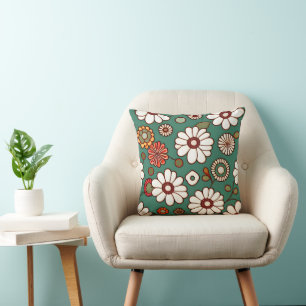 Vintage Flowers on a Green Background Cushion