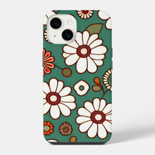 Vintage Flowers on a Green Background iPhone 14 Case