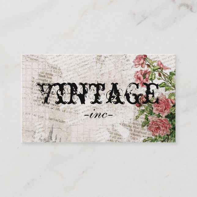 Vintage Flowers over Distressed Text Business Card (Front)
