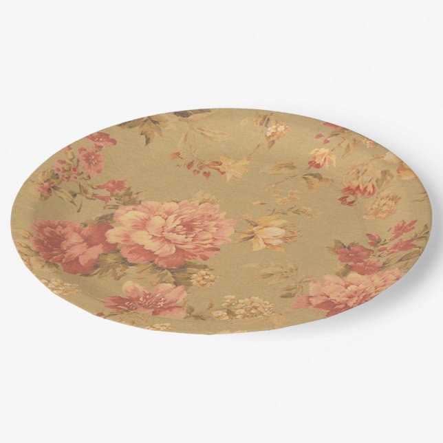Vintage Flowers Paper Plate (Angled)