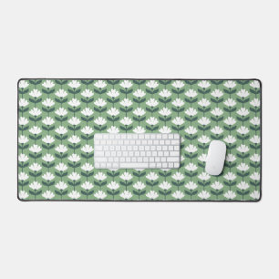 Vintage Flowers Pattern Green & White Desk Mat