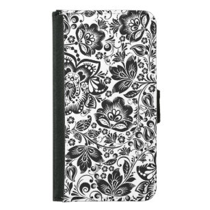 Vintage Flowers Pattern In Black And White Samsung Galaxy S5 Wallet Case
