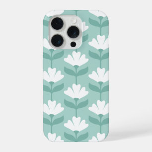 Vintage Flowers Pattern Teal Blue & White iPhone 15 Pro Case
