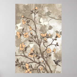 Vintage flowers peach, taupe floral grunge custom poster