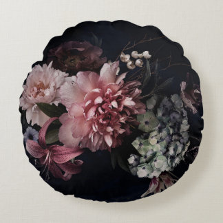 Vintage flowers. Peonies, tulips, lily, hydrangea  Round Cushion