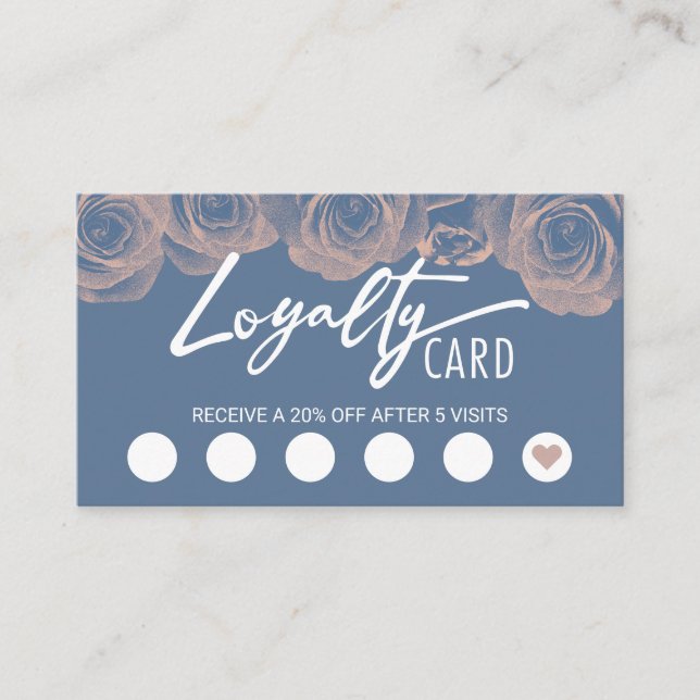 Vintage Flowers Pink Blue Beauty Salon Loyalty Card (Front)