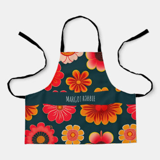 Vintage Flowers Red Black Floral Pattern Apron