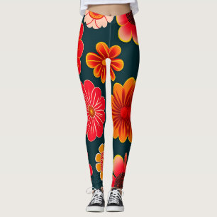 Vintage Flowers Red Black Floral Pattern Leggings