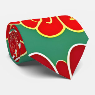 Vintage Flowers Red Green Retro Floral Pattern Tie