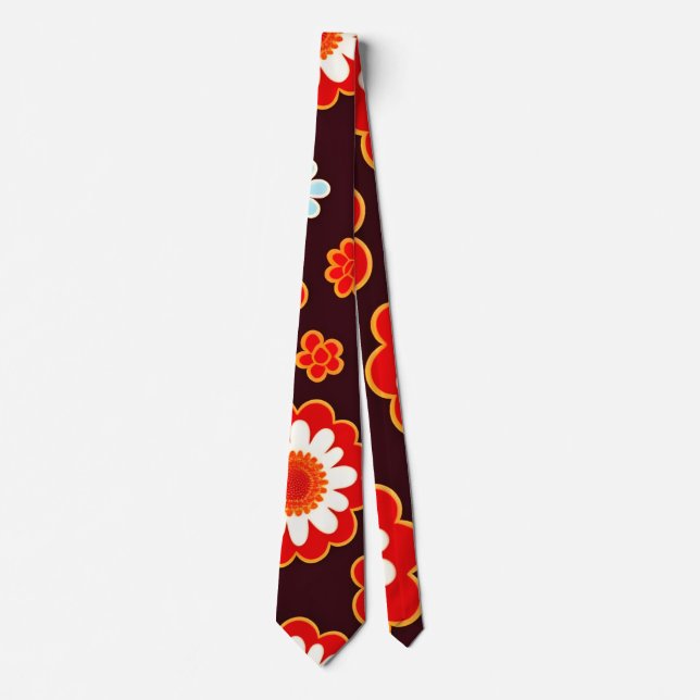 Vintage Flowers Red White Mosaic Pattern Tie (Front)
