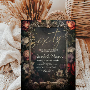 Vintage Flowers Roses Gothic 60th Birthday  Invitation