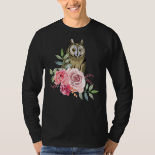 Vintage Flowers Roses Wise Bird Forest Animal Owl T-Shirt