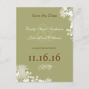 Vintage Flowers Save the Date Olive & Brown Announcement Postcard