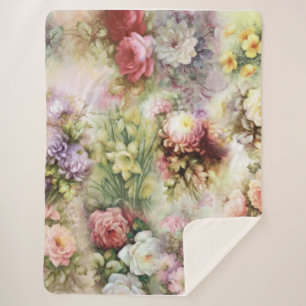 Vintage Flowers Sherpa Blanket
