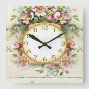 Vintage flowers square wall clock