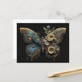 Vintage Flowers Steampunk Butterfly Postcard