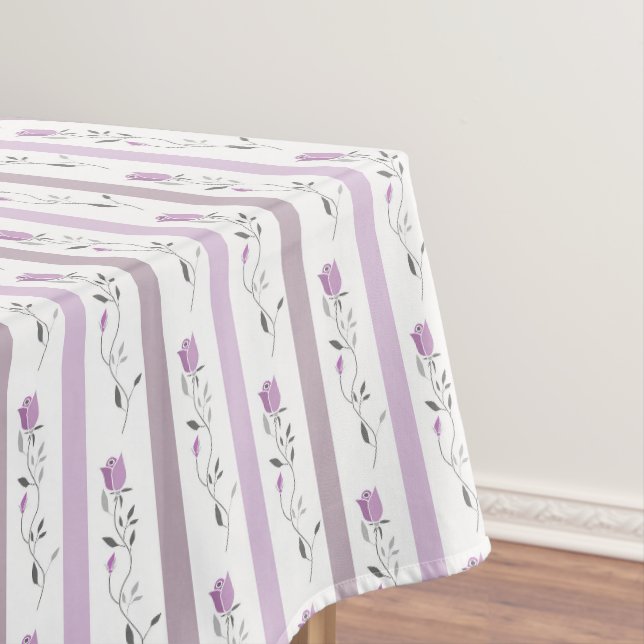 Vintage Flowers Striped pattern white beige pink  Tablecloth (In Situ)