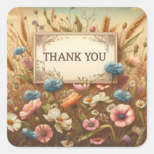vintage flowers thank you sticker
