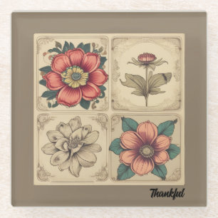 Vintage Flowers Thanksgiving Glass Coaster