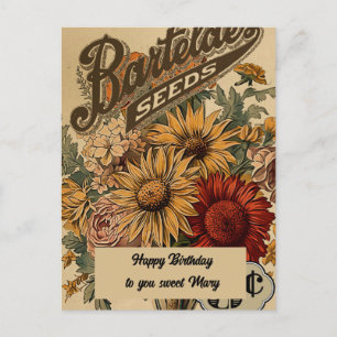 Vintage Flowers Three cents  Birthday Postcard