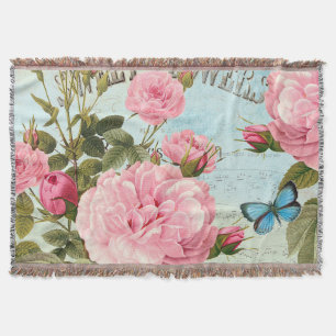 Vintage flowers throw blanket