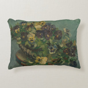 Vintage Flowers Van Gogh Basket of Pansies Decorative Cushion